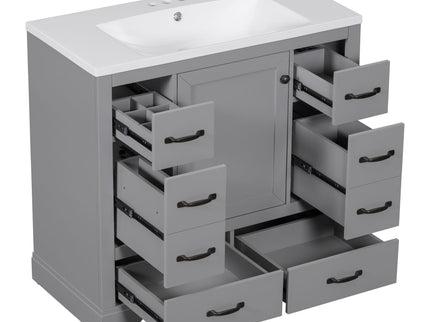 Modern Bathroom Vanity With Sink, 6 Drawers, Adjustable Shelf