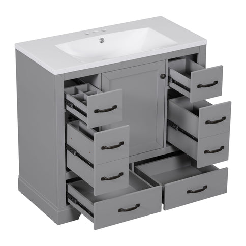 Modern Bathroom Vanity With Sink, 6 Drawers, Adjustable Shelf