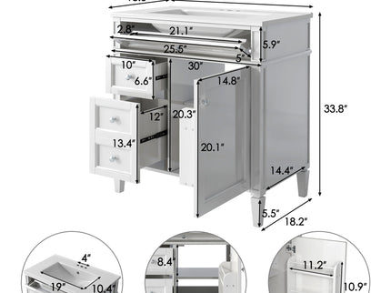 Bathroom Vanity With Top Sink, Modern Bathroom Storage Cabinet With 2 Drawers And A Tip-Out Drawer