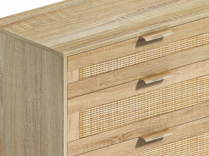 Rattan Dresser With 6 Drawers, Wooden Legs & Metal Handle