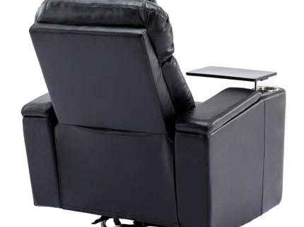 270° Power Swivel Recliner Home Theater Chair With Hidden Arm Storage, LED Light, Cup Holder, And Tray Table
