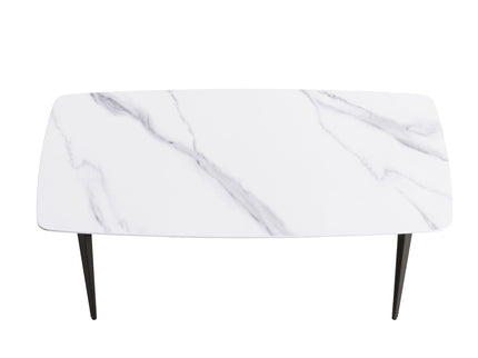 70.87" Modern Artificial Stone Curved Black Metal Leg Dining Table, Can Accommodate 6-8 People - White / Black