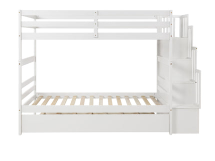 Twin Over Twin Bunk Beds With Twin Trundle And Stairway Storage Function