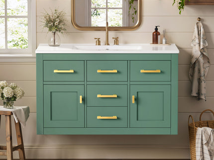 Wall Mounted Bathroom Cabinet With Sink, Multiple Drawers And Doors - Green