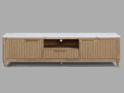 Fluted TV Stand With Accents - Natural Wood / White