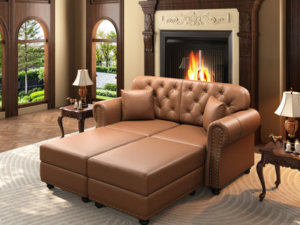 Upholstered Sofa With Nailhead Trim, Rolled Armrests With Ottoman