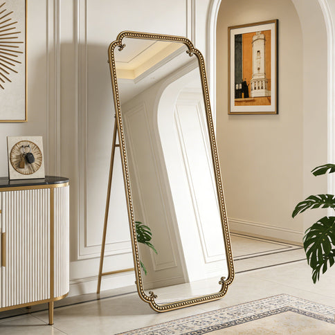 Full Length Mirror With Stand, Floor Standing Dressing For Bedroom - Antique Gold
