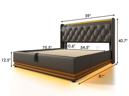 Upholstered Bed, 360 Surround LED Function, Remote Control, Hydraulic Storage Bed With USB, Type-C Charging (Without Mattress)