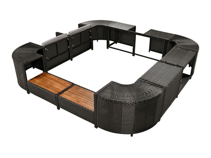 Spa Surround Spa Frame Quadrilateral Outdoor Rattan Sectional Sofa Set With Mini Sofa, Wooden Seats And Storage Spaces
