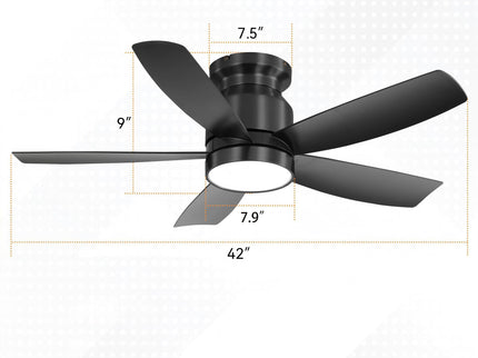 Flush Mount Ceiling Fan With 18W LED Light And Remote Control Blades - Black