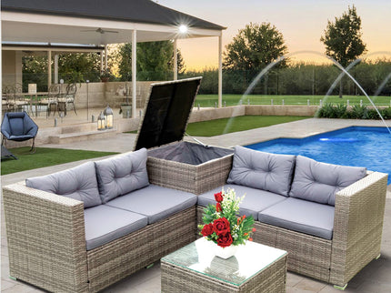 4 Piece Patio Sectional Wicker Rattan Outdoor Furniture Sofa Set With Storage Box