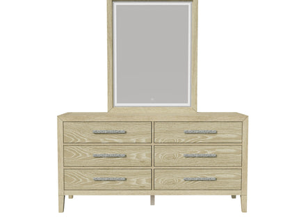 Adeline - 6 Drawers Dresser & Mirror With Jewelry Box & LED Light - Natural Wood Wash