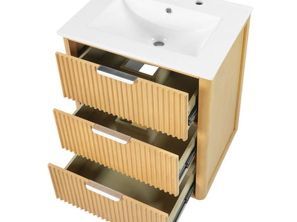 Bathroom Vanity With Sink, Open Shelf & Closed Storage - Natural Wood