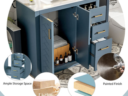 Bathroom Vanity With Sink, Storage Cabinet, Freestanding Set With 3 Drawers & Soft Closing Doors - Indigo