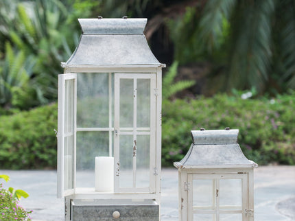 Wooden Candle Lantern Decorative, Hurricane Lantern Holder Decor For Indoor Outdoor, Home Garden Wedding - Ivory