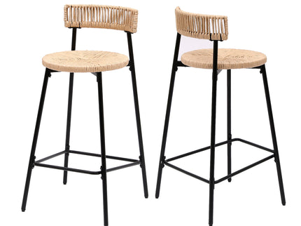 Boho Style Handwoven Paper Rope Counter Stools (Set of 2)