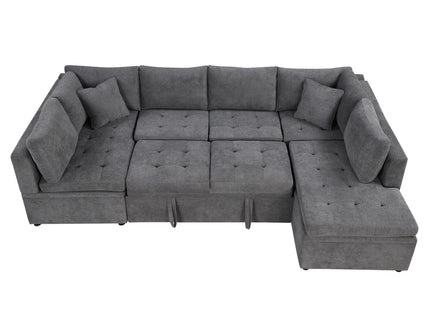 Oversized Sectional Sofa U-Shaped Sofa Couch Pull-Out Sofa Bed With Two Throw Pillows For Living Room