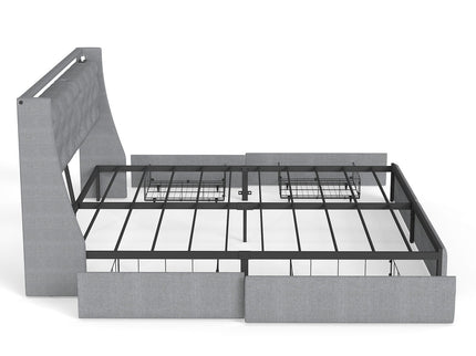Platform Bed Frame With RGB LED Lights, Charging Station, Storage Headboard & 4 Underbed Drawers