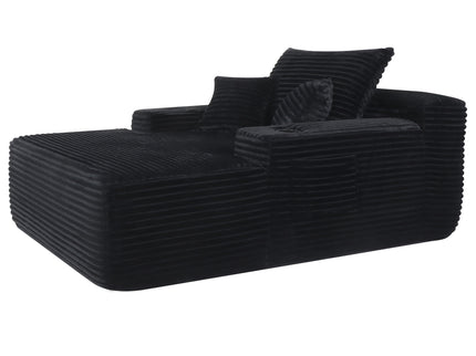 Convertible Chaise Lounge Chair & Wide Armrest & Throw Pillows - Black