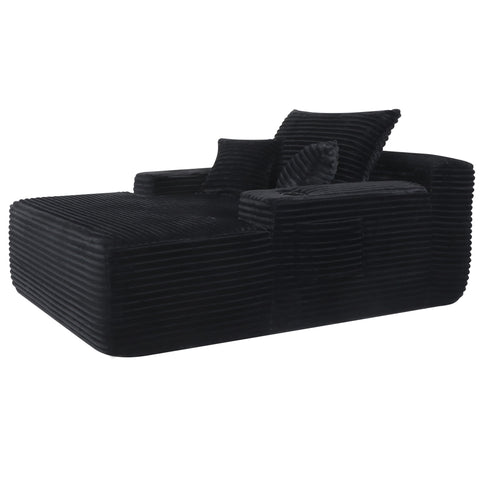 Convertible Chaise Lounge Chair & Wide Armrest & Throw Pillows - Black