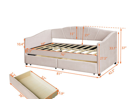 Upholstered Daybed With Two Drawers And Wood Slat