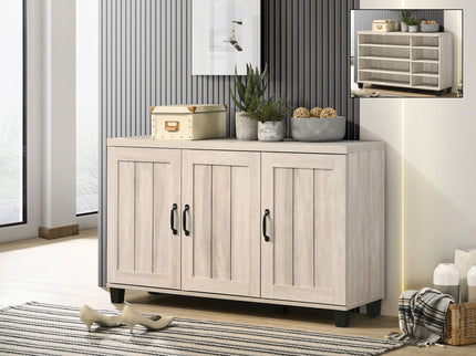 Corby - Oak Finish 3 - Door Shoe Cabinet - Dusty Gray