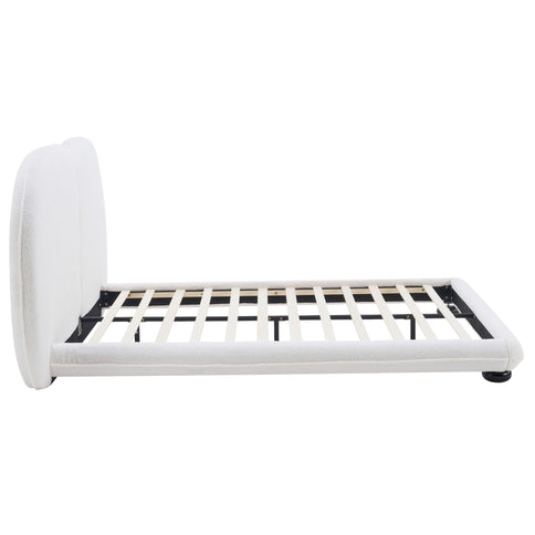 Queen Size Upholstered Platform Bed Frame With Split Headboard - White