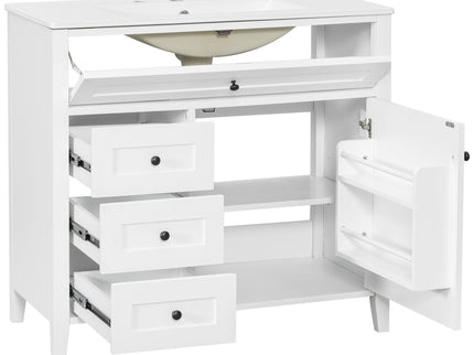 Bathroom Vanity With Sink, 3 Drawers & Cabinet With Adjustable Shelves