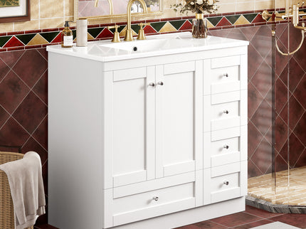 Shaker Free Standing Bathroom Vanity Cabinet With Sink, Soft Close Drawers, Soft Close Doors