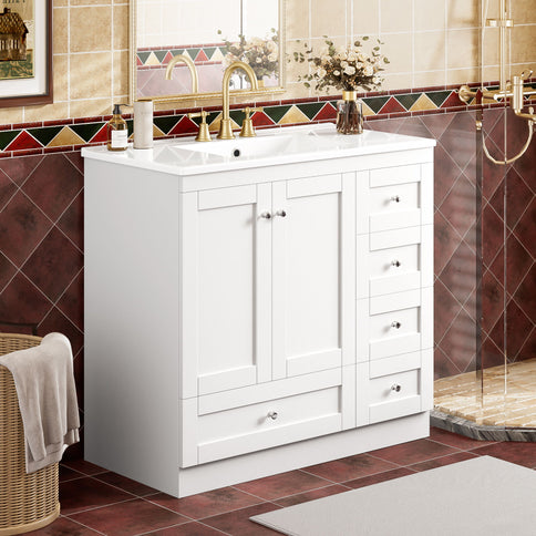 Shaker Free Standing Bathroom Vanity Cabinet With Sink, Soft Close Drawers, Soft Close Doors