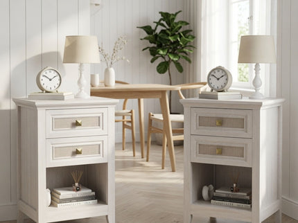 Nightstands With 2 Drawers, Bedside Tables For Small Spaces (Set of 2) - White