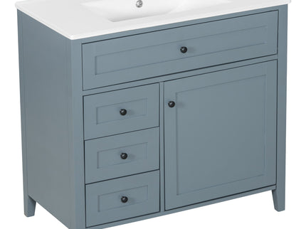 Bathroom Vanity With Sink, 3 Drawers & Cabinet With Adjustable Shelves