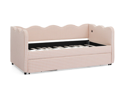 Gingham Daybed With USB Charging Port, Wave Shaped Design
