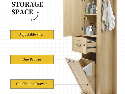 Modern Tall Storage Cabinet With Tilt-Out Compartment, Adjustable Shelves