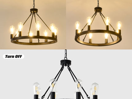 6 Light (No Bulbs) Wagon Wheel Chandelier Farmhouse Modern Small Round Chandelier For Living Room Kitchen Island Foyer Hallway Entryway Bedroom Dining Room Light Fixture Ceiling Hanging - Matte Black