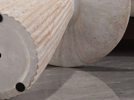 Fluted Pedestal Round Coffee Table - Beige / Yellow