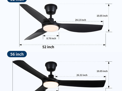 All Weather Outdoor Waterproof Ceiling Fan With Light And Quiet Motor For Patio Porch - Black
