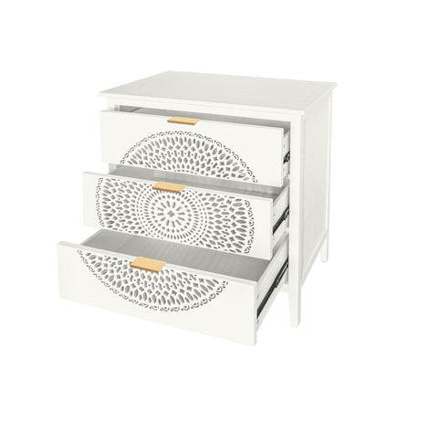 3 Drawer Cabinet With Hollow Carved 3 Drawer Dresser Storage Chest With Metal Handles For Entryway Living Room Bedroom - Beige