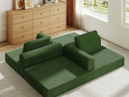 Convertible Sleeper Sofa Bed With Cylindrical Pillow, Fixed Shape Frame