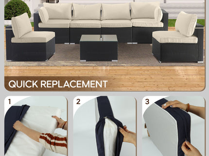 Cushion Covers For 7 Piece Wicker Sectional Sofa, 14 Pack Seat And Back Slipcovers With Zipper