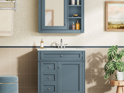 Bathroom Vanity With Medicine Cabinet, Royal Mirror Cabinet, Modern Bathroom Storage Cabinet With 2 Soft Closing Doors And 4 Drawers