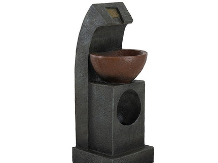 Sculptural Water Fountain With Bowl Basin, With Light And Pump, For Indoor And Outdoor - Brown / Black