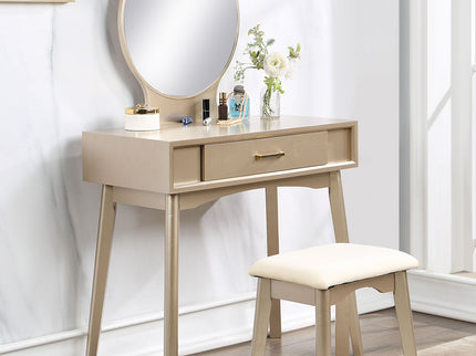 Maly - Contemporary Wood Vanity And Stool Set - Gold