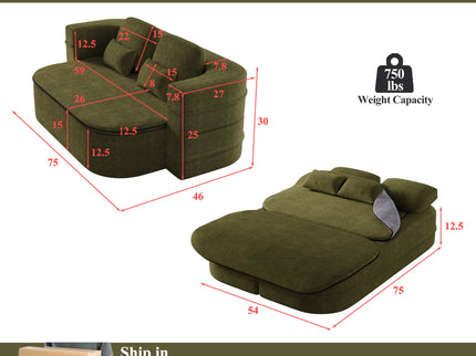 2 In 1 Foldable Sofa Bed With Multi Functional Blanket, Floor Lounge Sofa