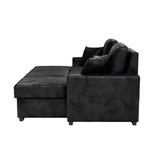 Upholstered Sectional With Pull-Out Bed And Chaise Storage