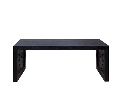 Rustic Carved Wood Coffee Table, Handcrafted Look With Ornate Side Panels