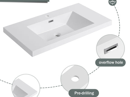 Modern Freestanding Bathroom Vanity With Resin Sink & Soft Close Cabinet Doors