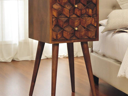 Mini Cube Carved 2 Drawer Nightstand