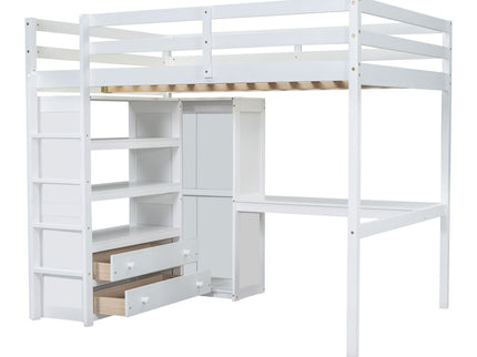 Loft Bed With Built In Wardrobe, Desk, Shelves And Drawers