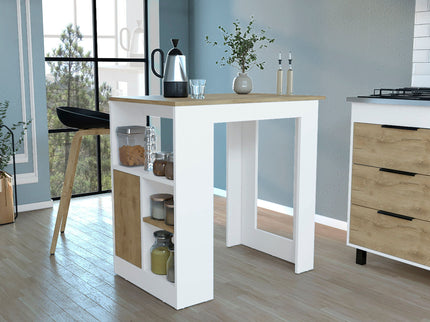 Kitchen Island Three Open Side Storage Shelves And One Push-To-Open Cabinet - White / Macadamia